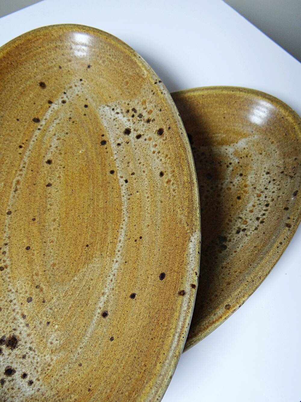 2 oval stoneware/ceramic dishes, vintage Salins, 1960s