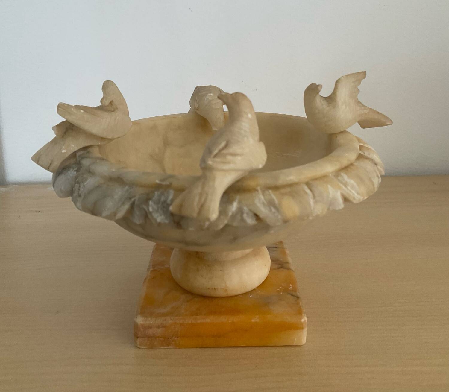 Vintage alabaster bird bath trinket dish