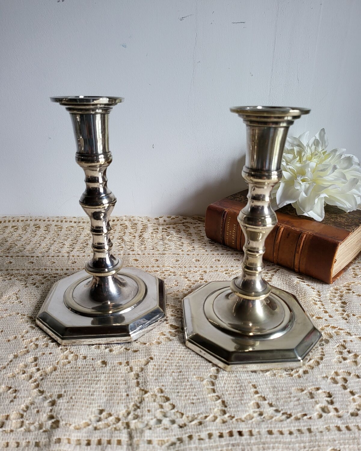 Pair of silver-plated candlesticks