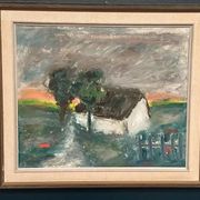 Original Danish Oil on Panel – “Landskap med hus” by Kai Nielsen – Signed – Vintage & Framed