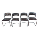 Set of 4 chrome metal and vintage leather chairs