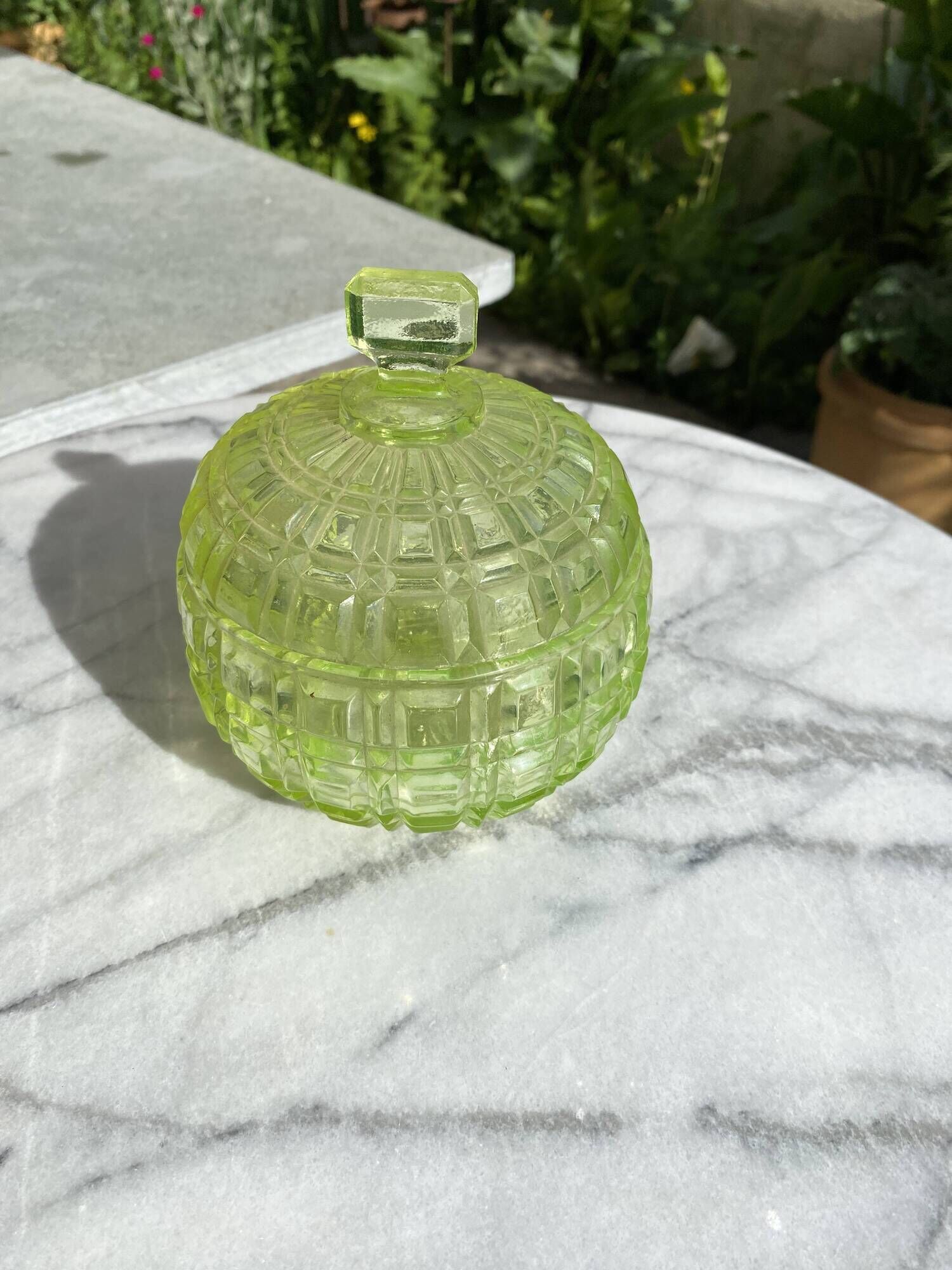 Vintage Glass Bonbonnière from Ouraline – Art Deco Style - Fluorescent