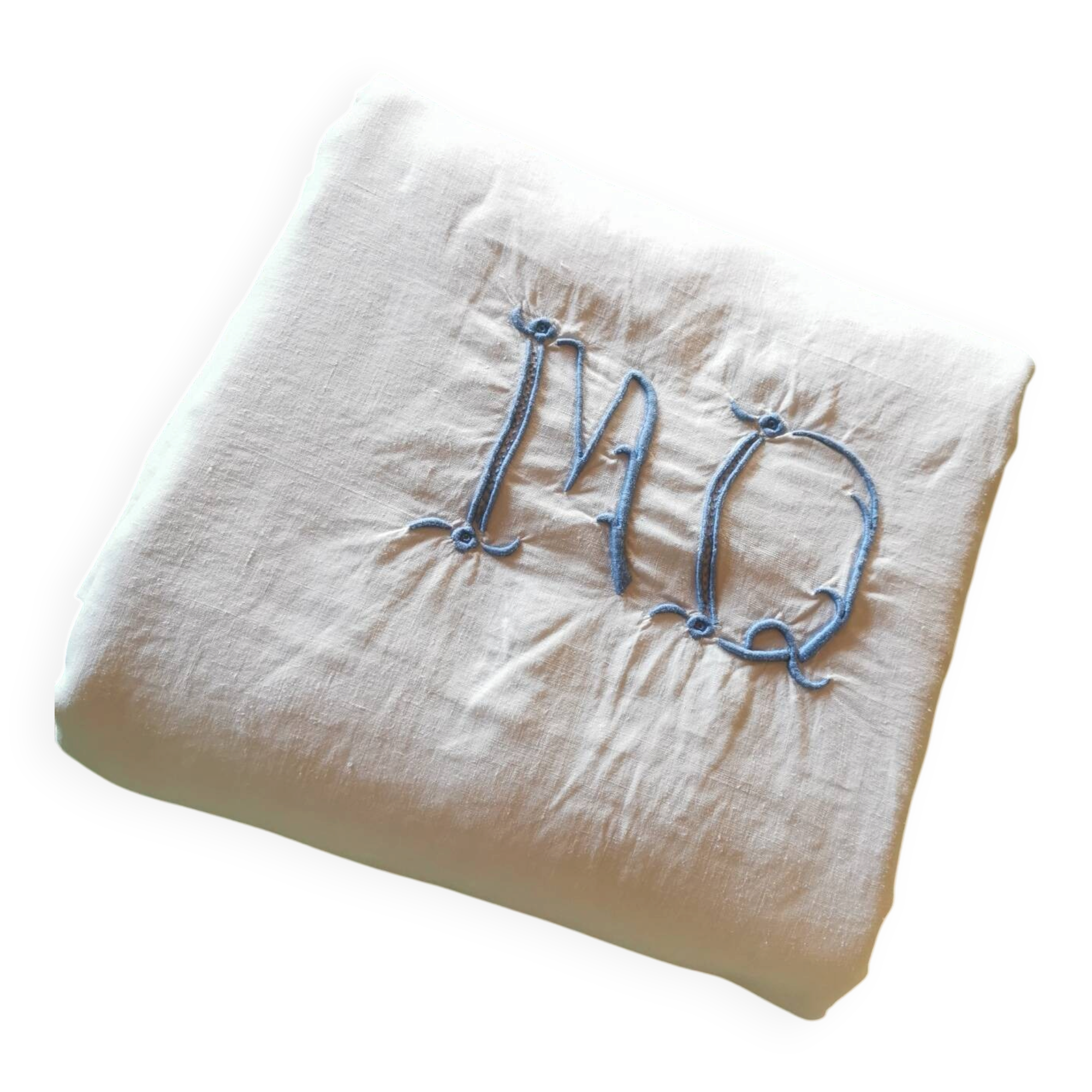 Drap ancien en lin monogrammé 3,20x2,30 m