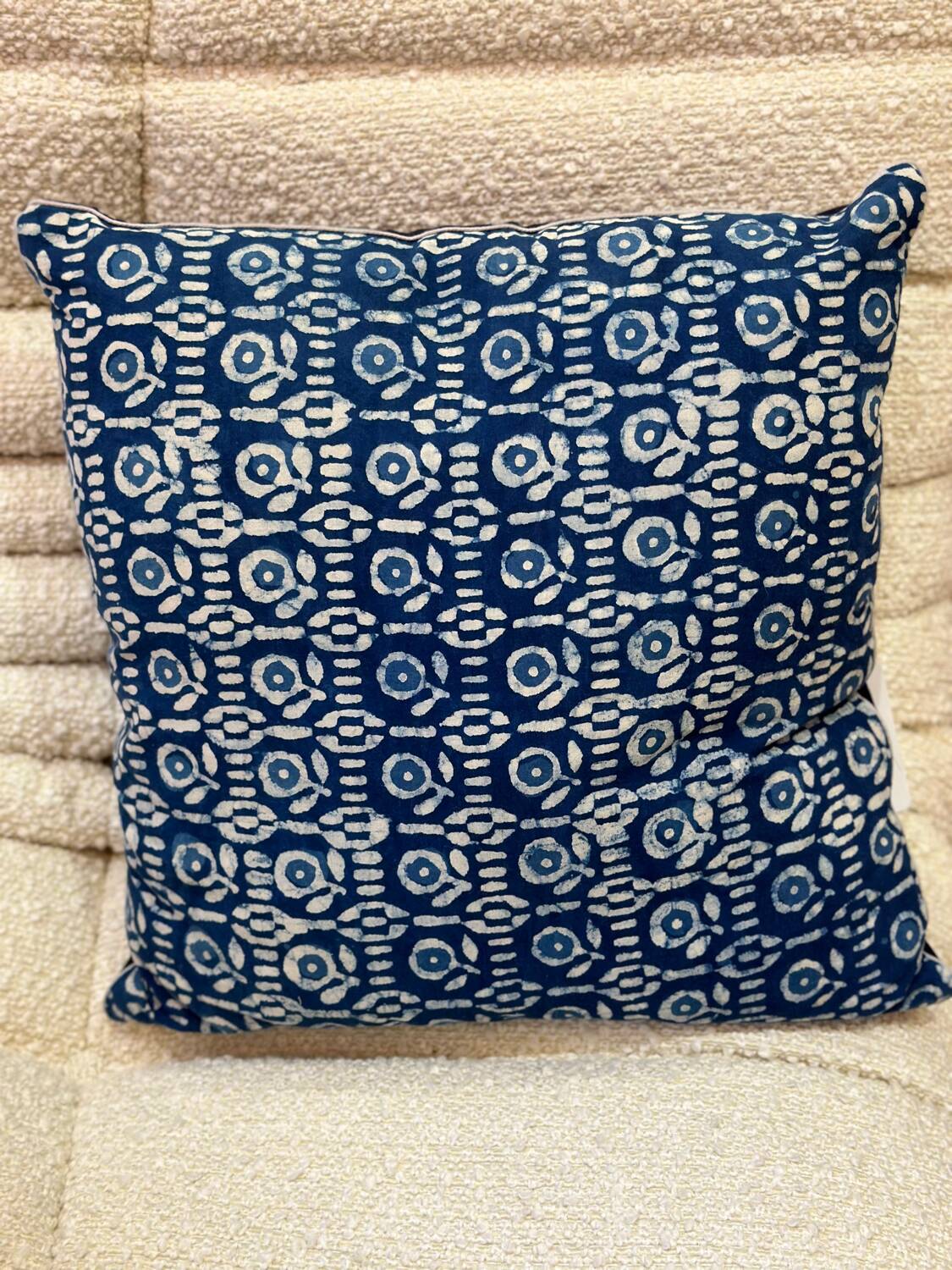 Indian blockprint flower pattern cushion cover colorful cotton royal blue indigo washed