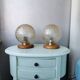 Wooden table lights with 70s gold glass hood