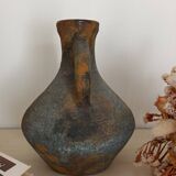 Vintage textured ceramic handle vase