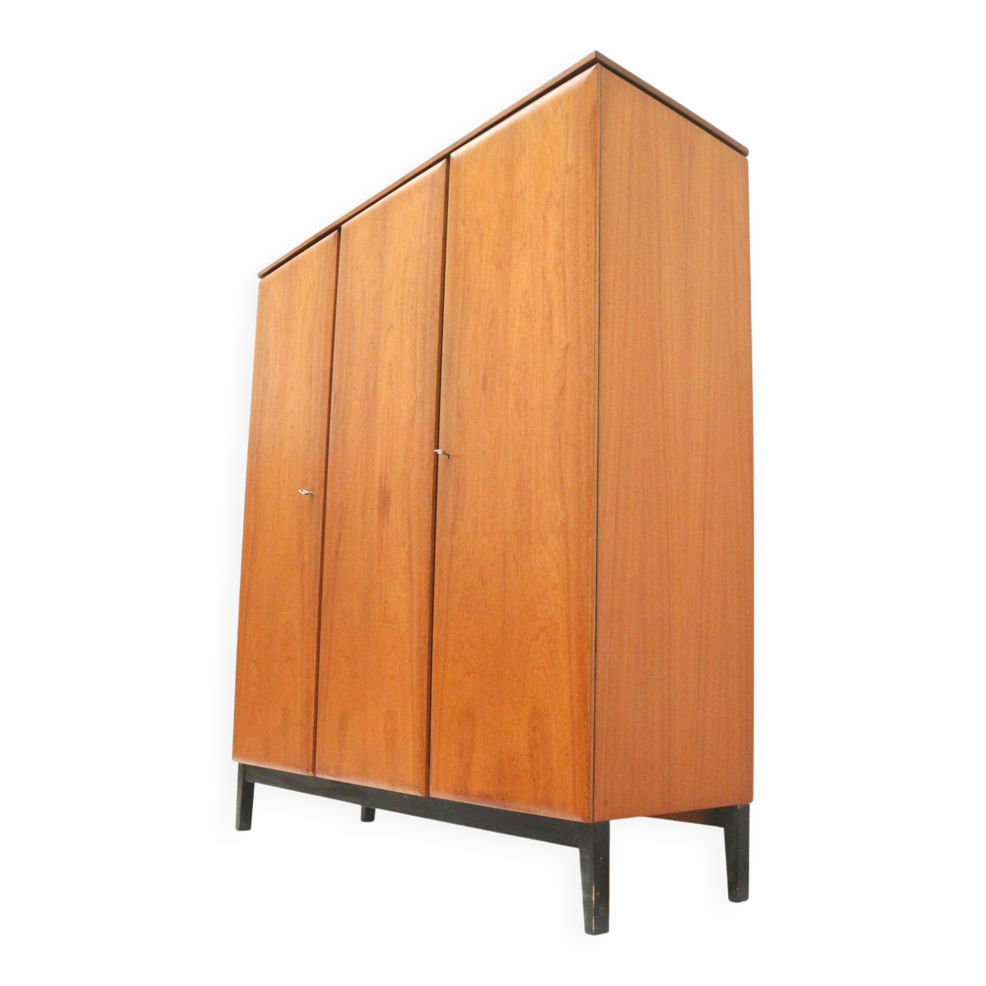 Vintage 3-door wardrobe with hanging rail and shelves, dating from the 1960s