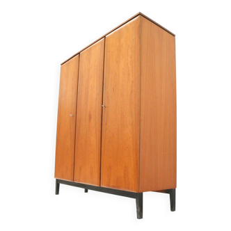 Vintage 3-door wardrobe with hanging rail and shelves, dating from the 1960s