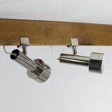 Nickel-plated chrome clip-on spot lamps for string shelf, headboard.