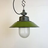 Green Enamel and Cast Iron Industrial Pendant Light, 1960s