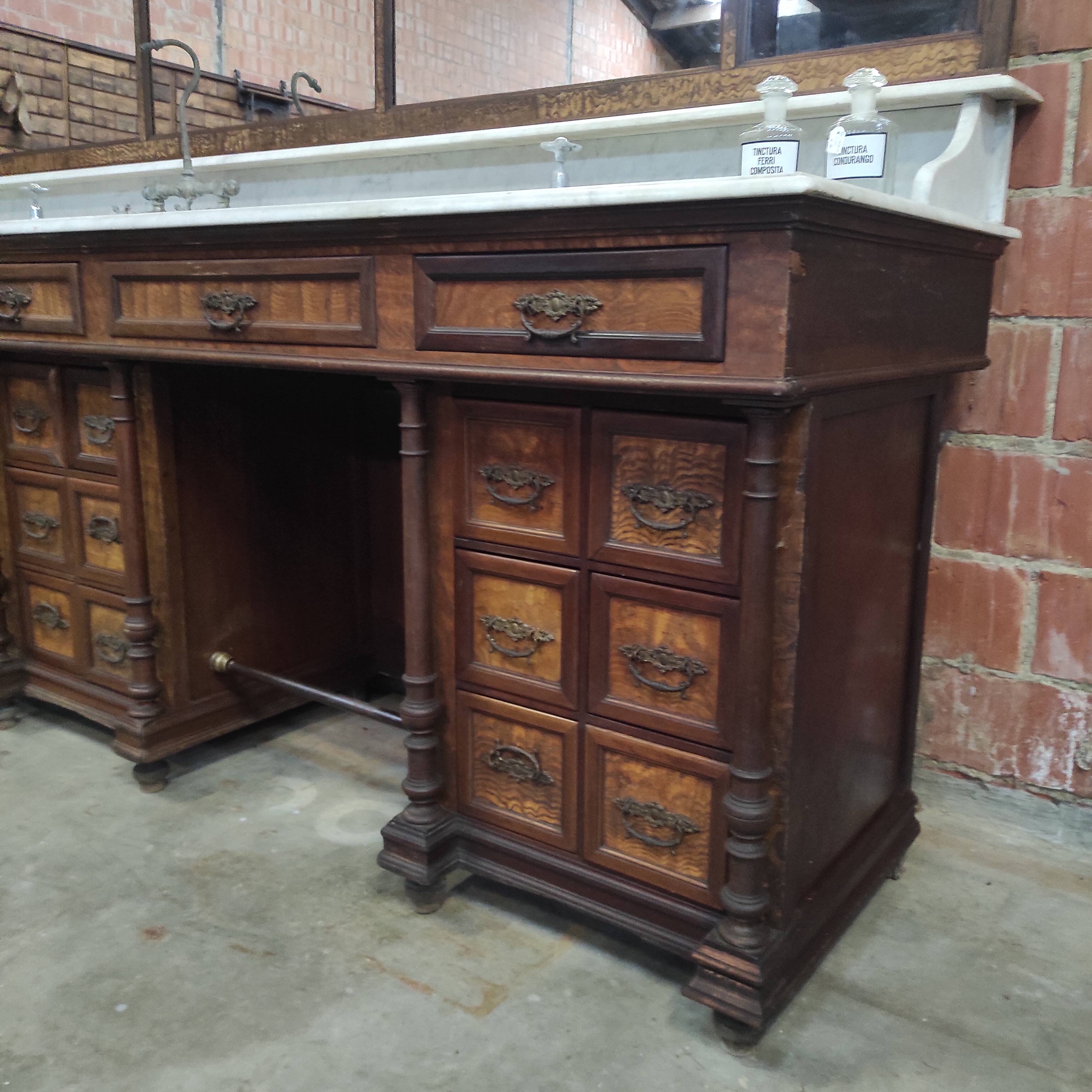 1930s Barber Cabinet | Double Salon Unit with Marble & Mirror