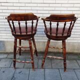 Western style bar stools in oak and red skai