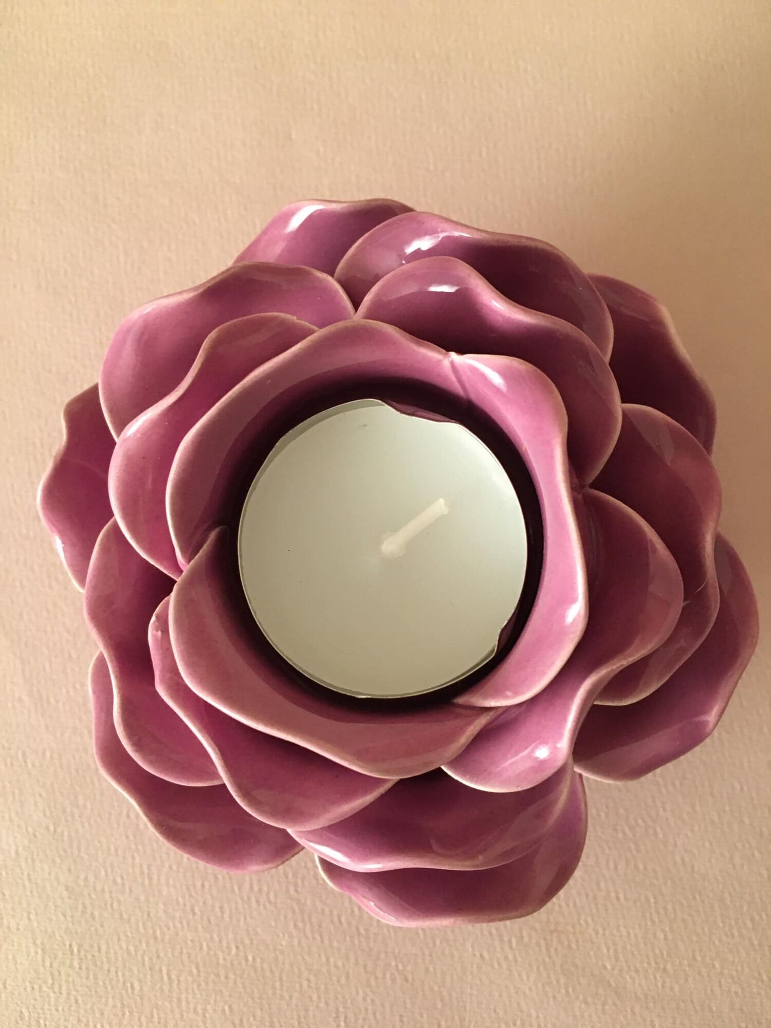 Duo of porcelain flower candle holders, old pink color