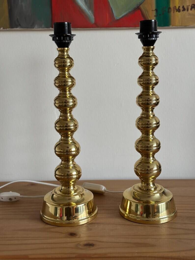 Pair of Mid-Century Brass Lamps by Enco, Sweden