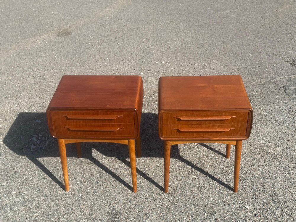 Tables de chevet en teck avec pieds en chêne attribuées à Johannes Andersen, 1964, lot de 2