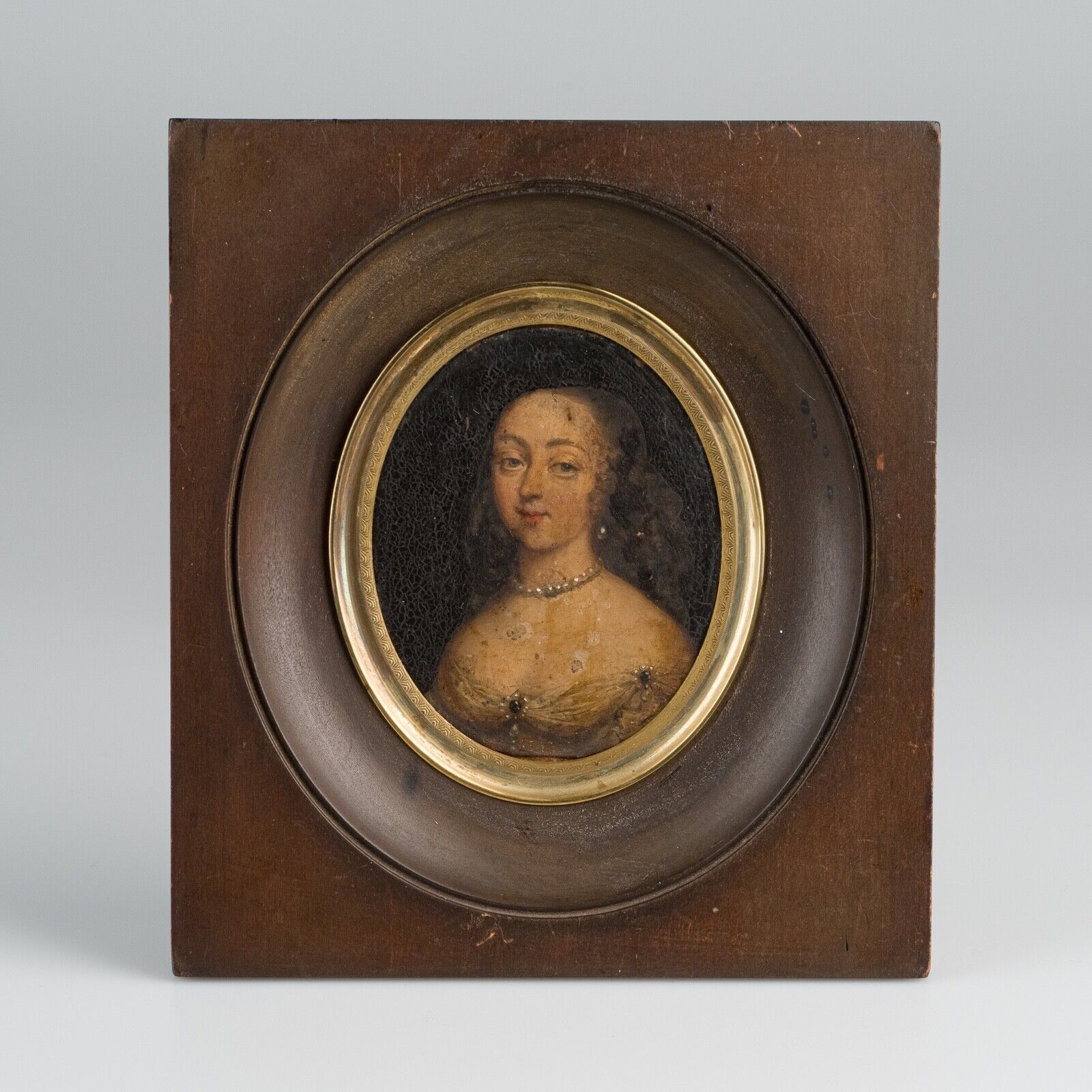 Miniature portrait of a woman in costume epoch louis xv frame wood
