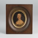 Miniature portrait of a woman in costume epoch louis xv frame wood