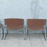 Set of 6 vintage low chairs in chrome metal