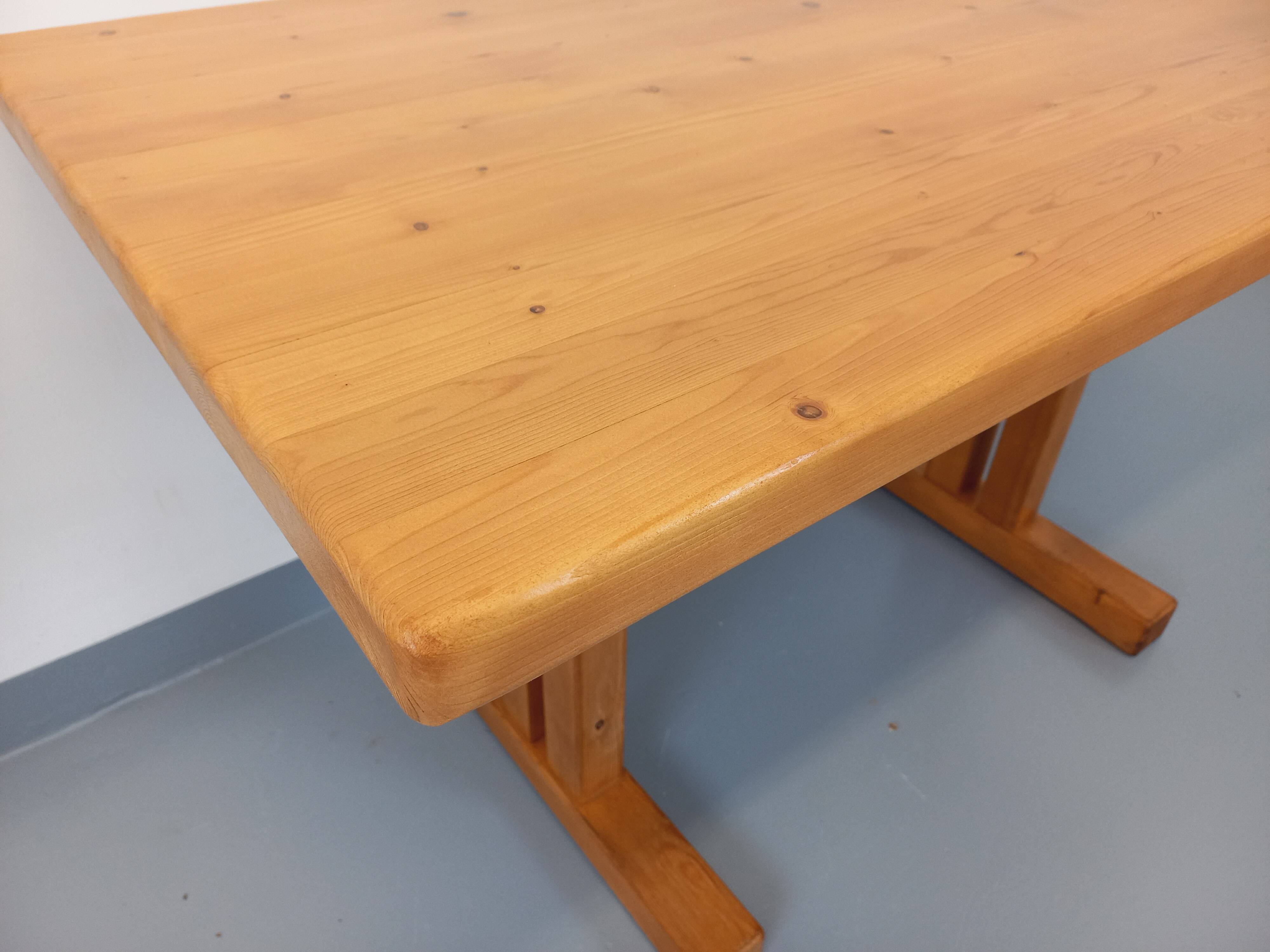 Charlotte Perriand Les Arcs vintage rectangular pine dining table from the 60s 70s