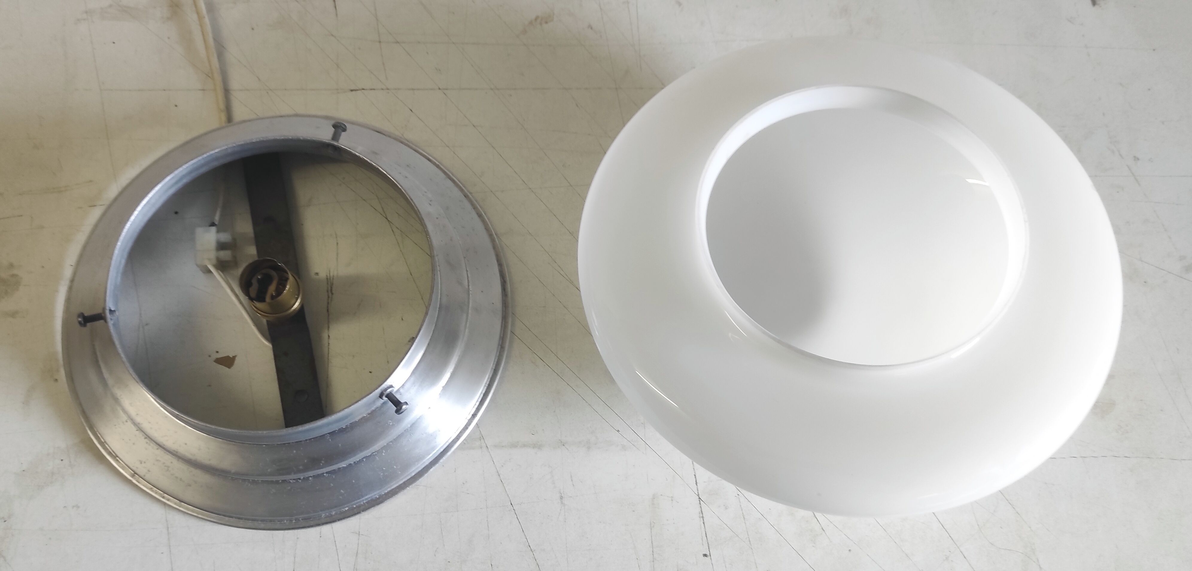 Ceiling light or wall light in Bauhaus style, XL opaline globe - mid 20th century.