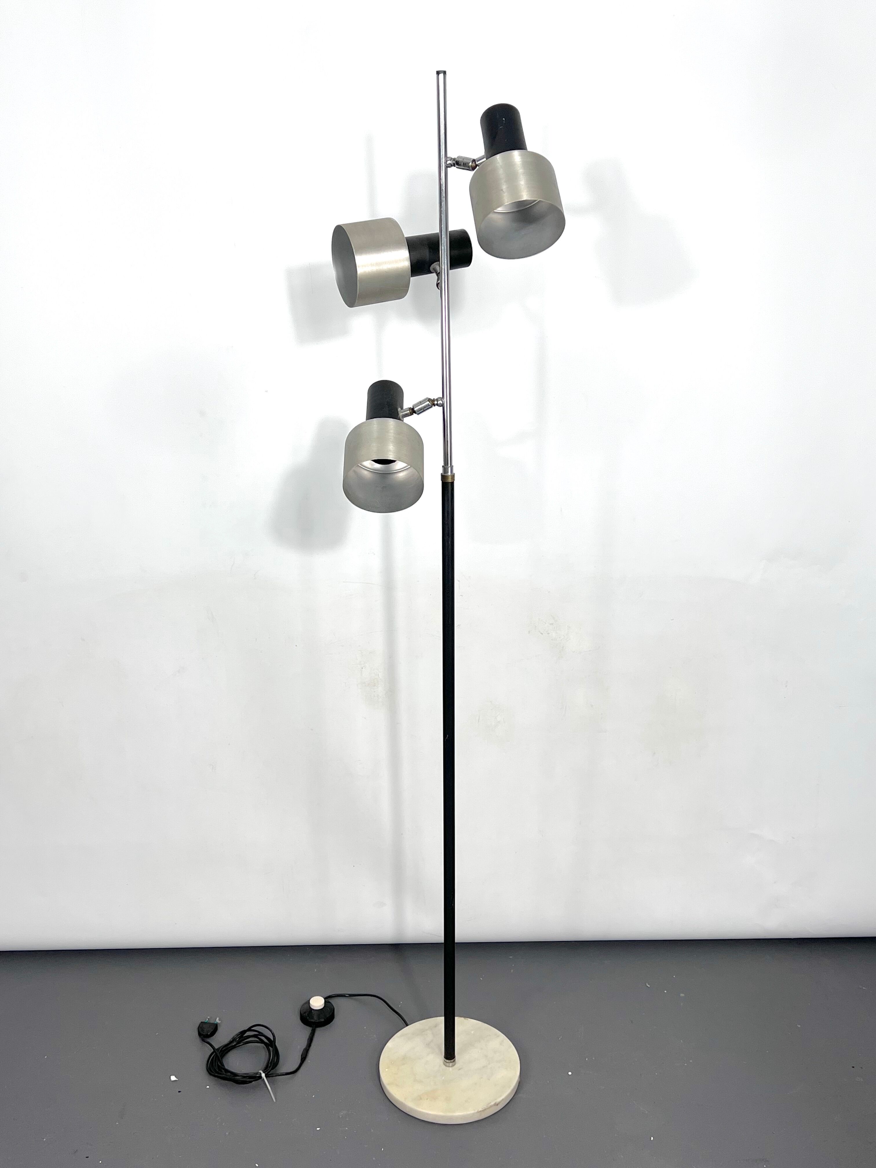 Marble and Metal three arms floor lamp Italy 1960s