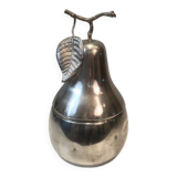 Silver-plated metal and plastic pear-shaped ice bucket.