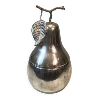 Silver-plated metal and plastic pear-shaped ice bucket.