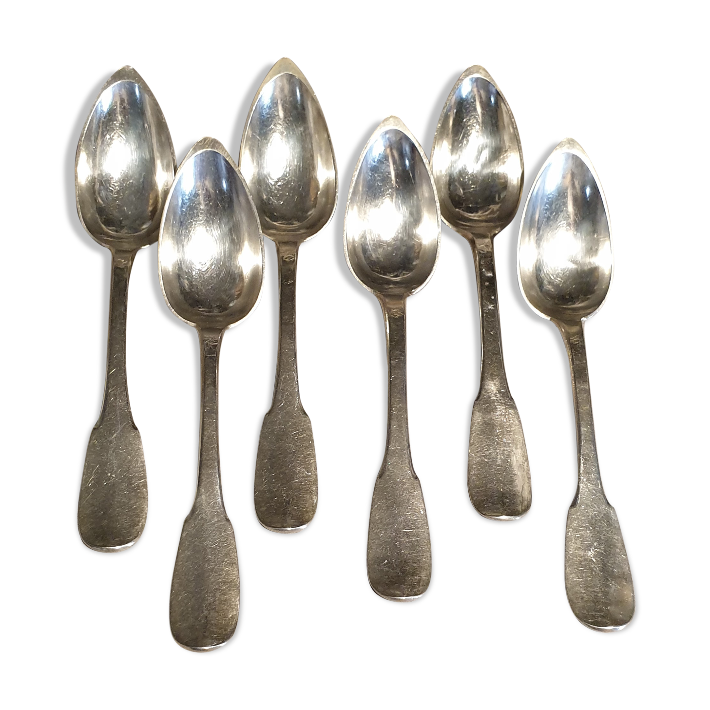 grâgout spoons, plain, monogrammed, solid silver