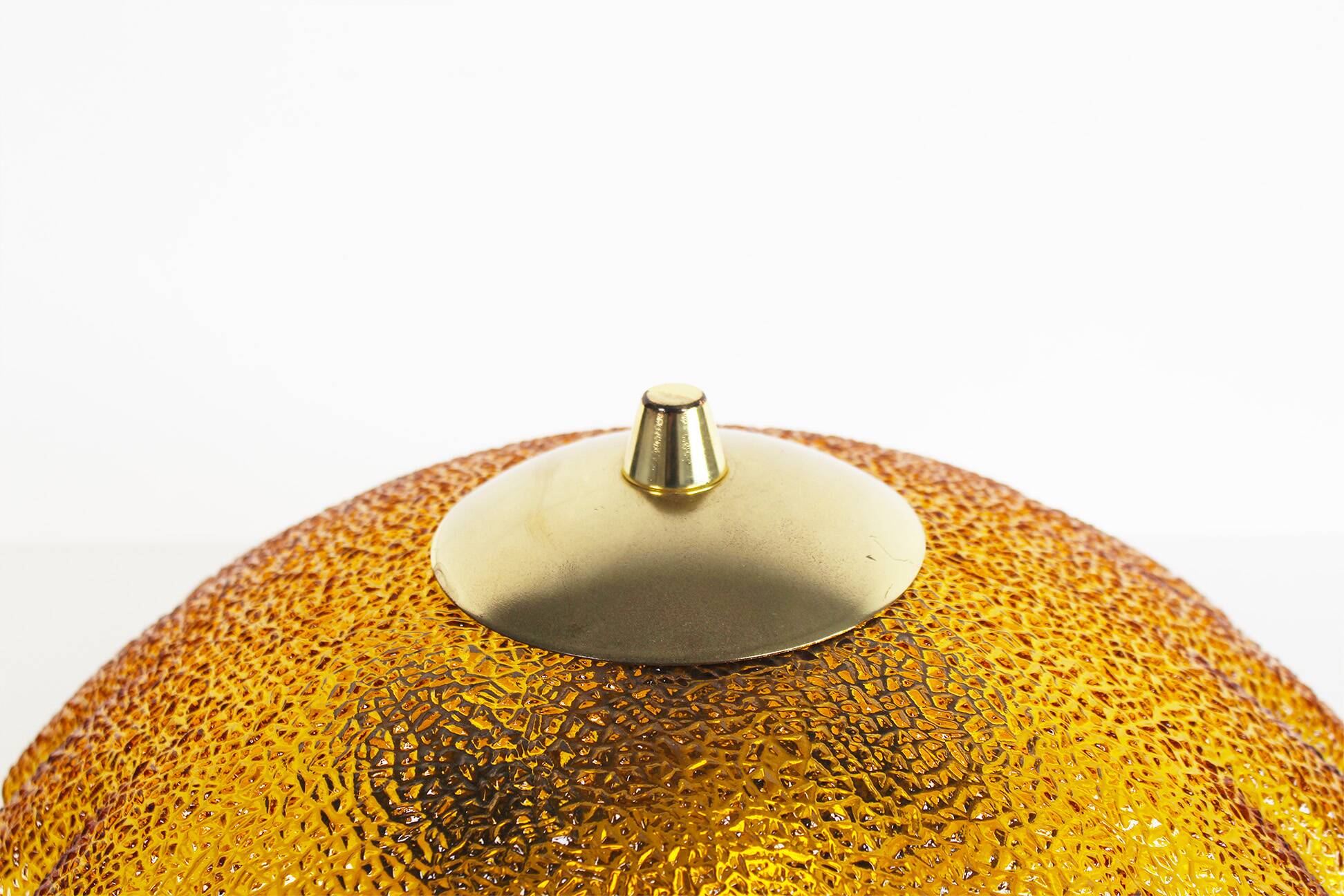 Vintage 1970's Brass and amber glass ceiling flush mount light, Germany