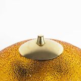 Vintage 1970's Brass and amber glass ceiling flush mount light, Germany