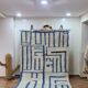 Tapis berbère Beni Ourain fait main au design minimaliste de lignes bleues – 250x150 cm