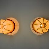 Pair of "cocoon" wall lights, resin and pine, Italy, 1970