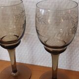 Set of 11 glasses with chiseled vintage 60s transparent brown