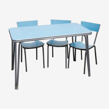 Table formica american 50's blue and chairs
