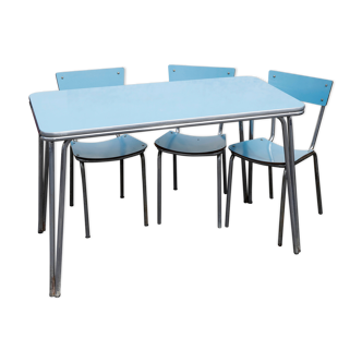 Table formica american 50's blue and chairs