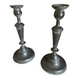 Pair of pewter candle holders
