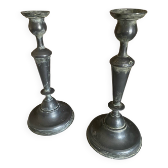 Pair of pewter candle holders