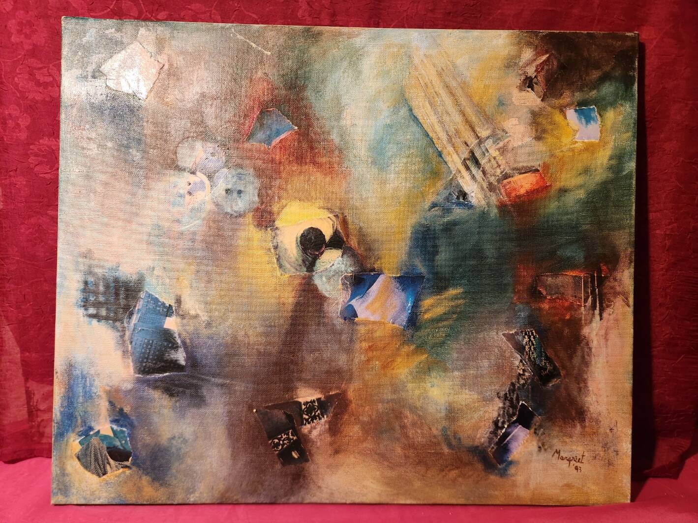Abstract painting Mixed technique oil on canvas and collage Apocalypse