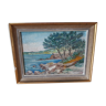 Small oil on old canvas, signed, Breton landscape, framed.