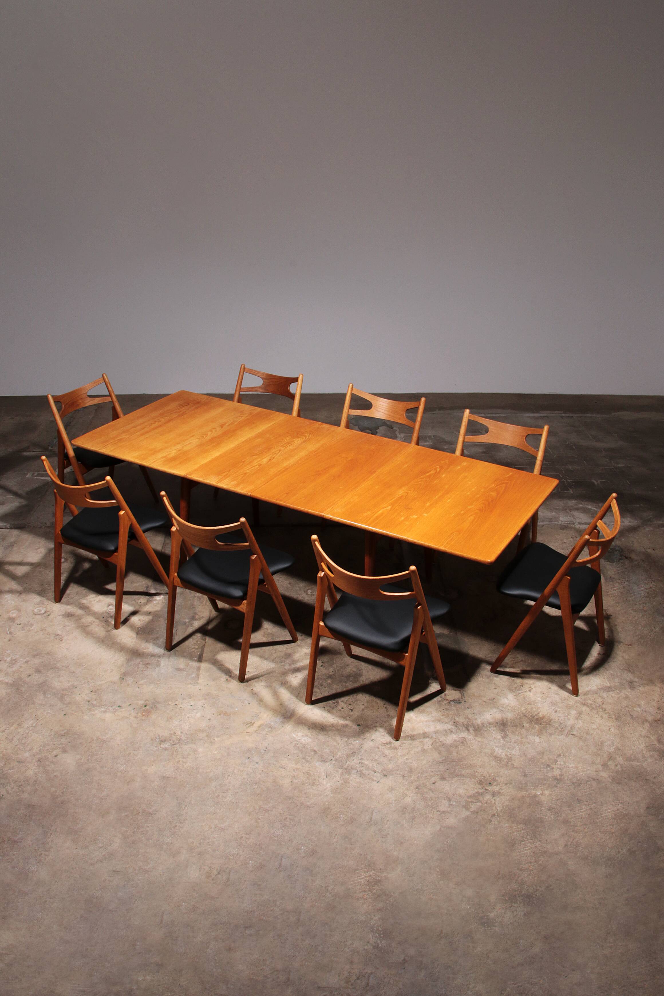 Complete Dining Room Set: 8 Teak CH-29 Sawbuck Chairs & AT 310 Table