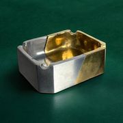 Brutalist ashtray by Leopold, bronze and brass, 1970s