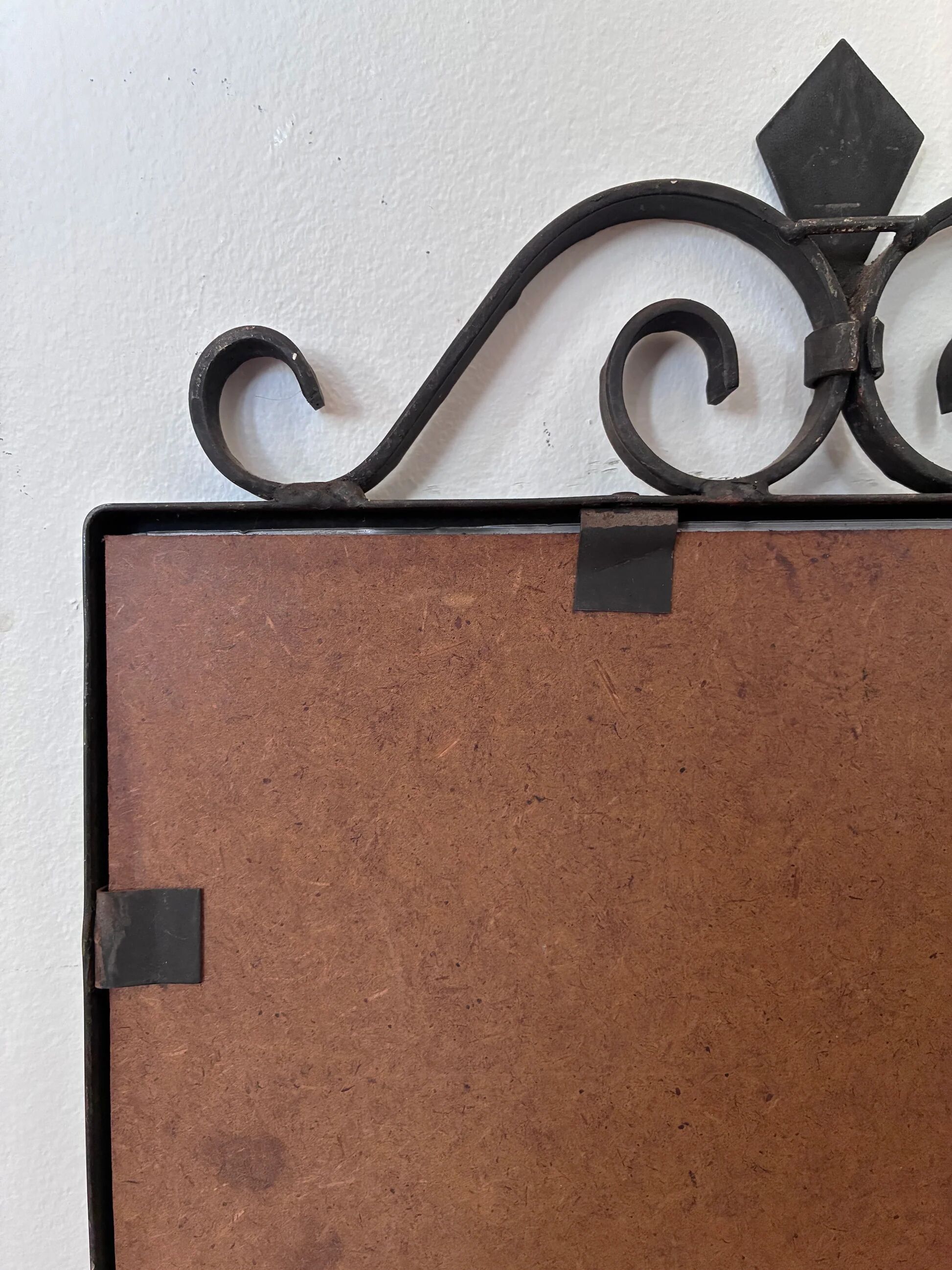 Art Deco black wrought iron wall mirror, Belgium, 1930s