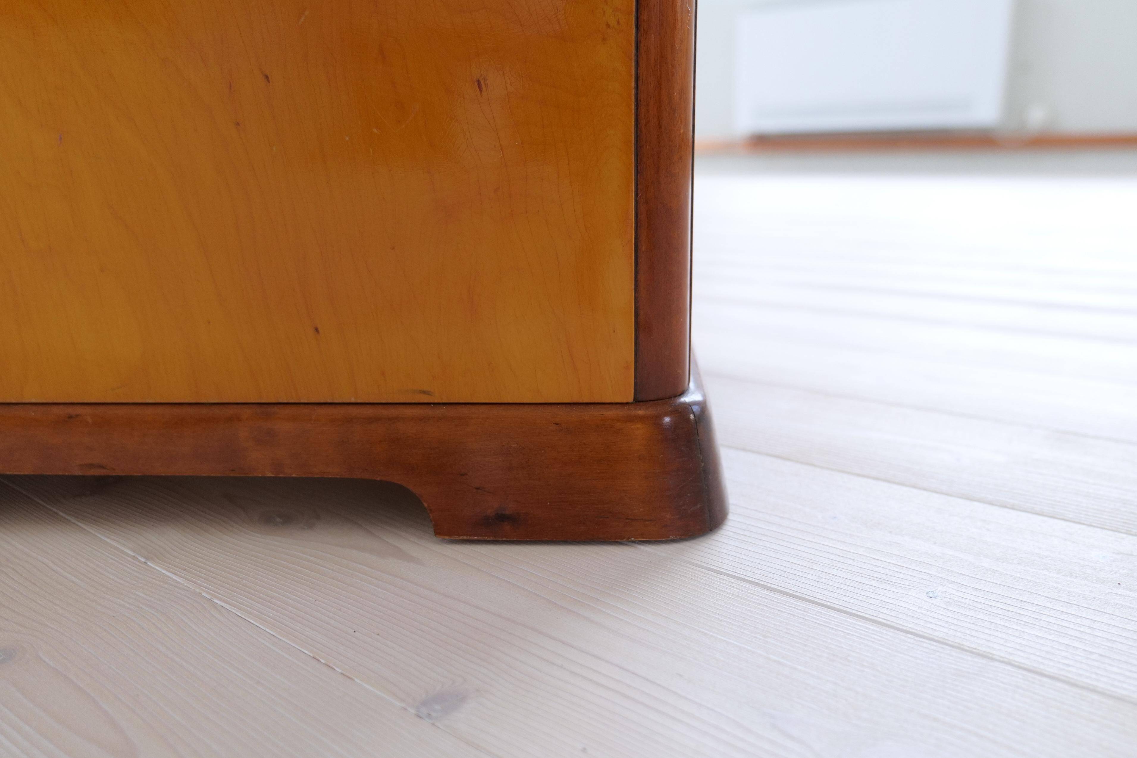 Swedish Art Deco Stools in Lacquered Birch with Sheepskin Seat, 1940s