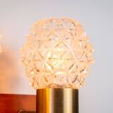 Pair of Swedish wall lamps with teak wood, brass and glass cup shade