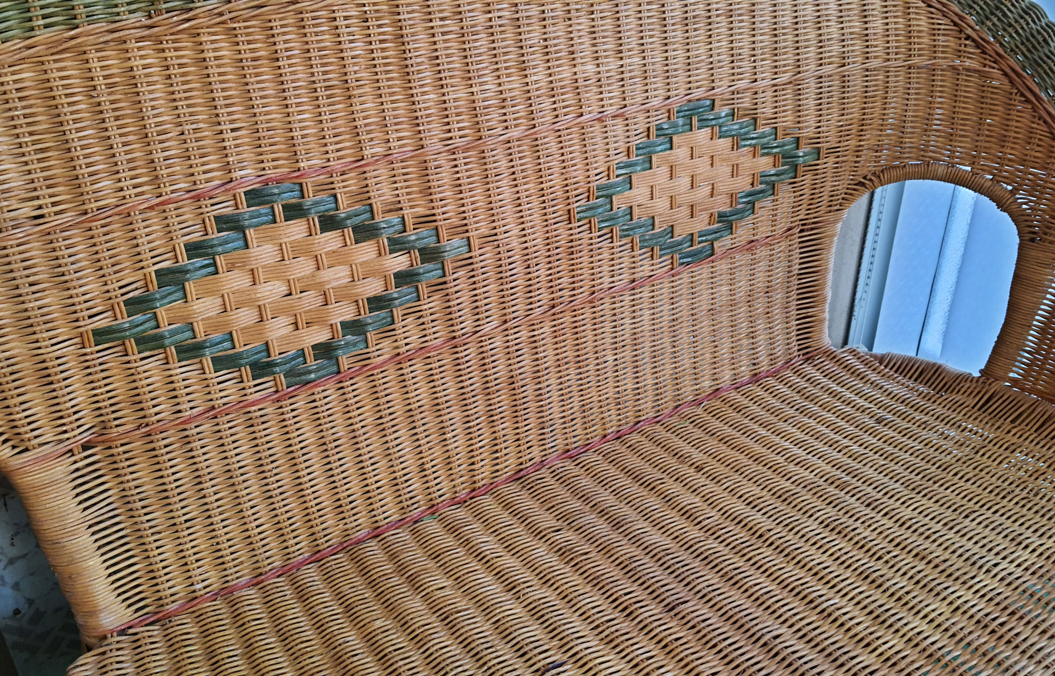 Braided rattan bench 128cm