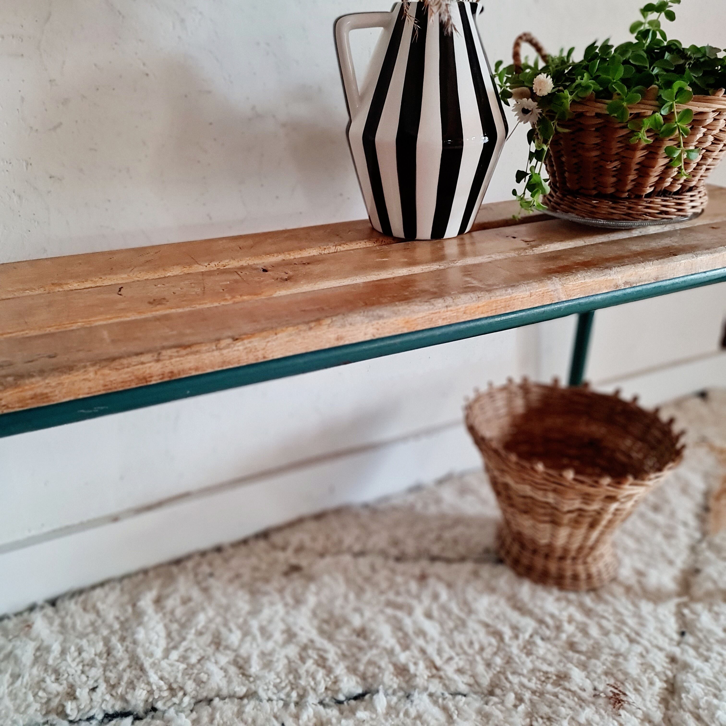 Wooden and metal school bench
