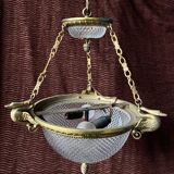 Lustre ancien en bronze dore empire col de cygne