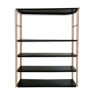 String metal shelf, black-brass modular, 1950
