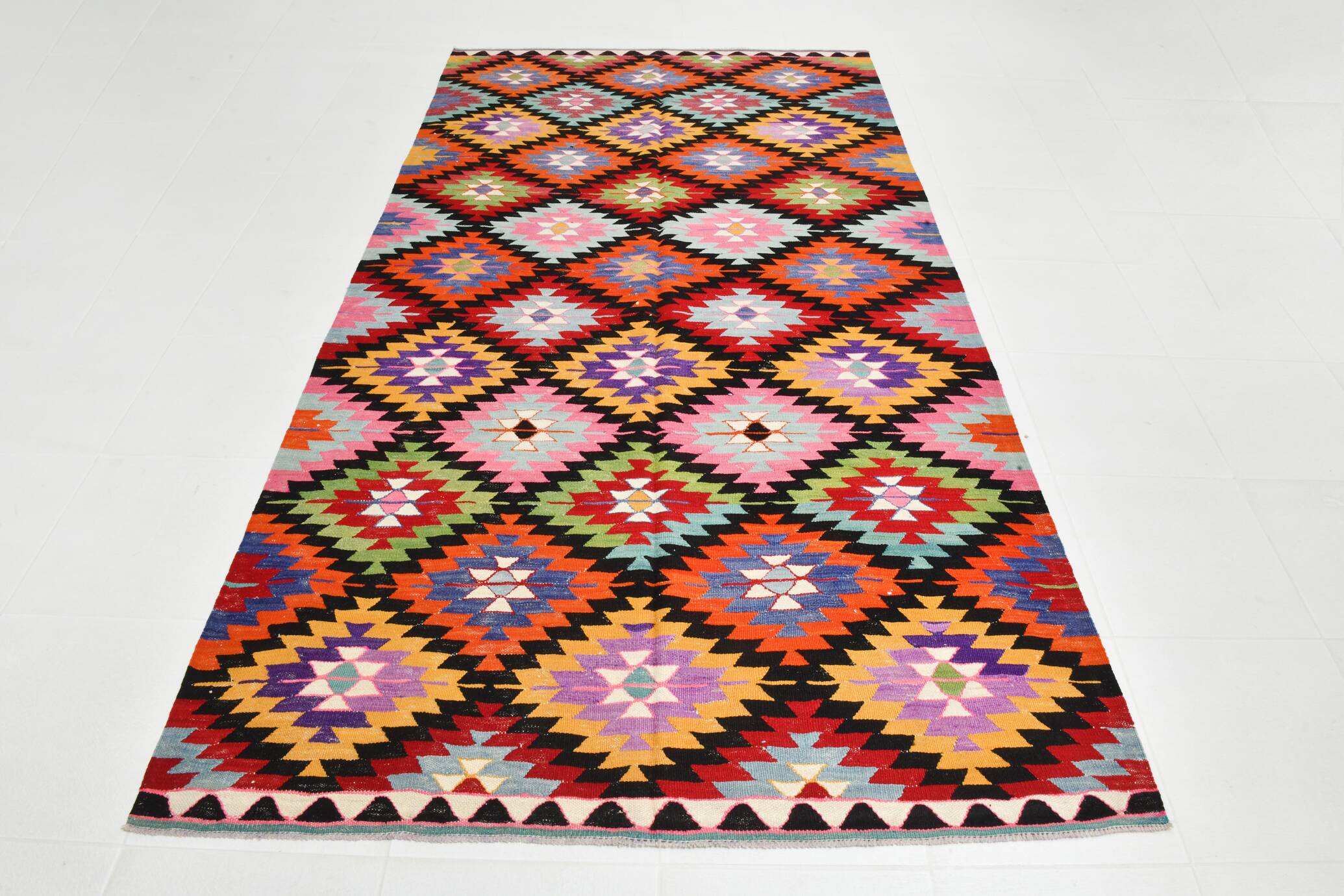 Geometric Multicolor Turkish Kilim Rug, 158x297Cm