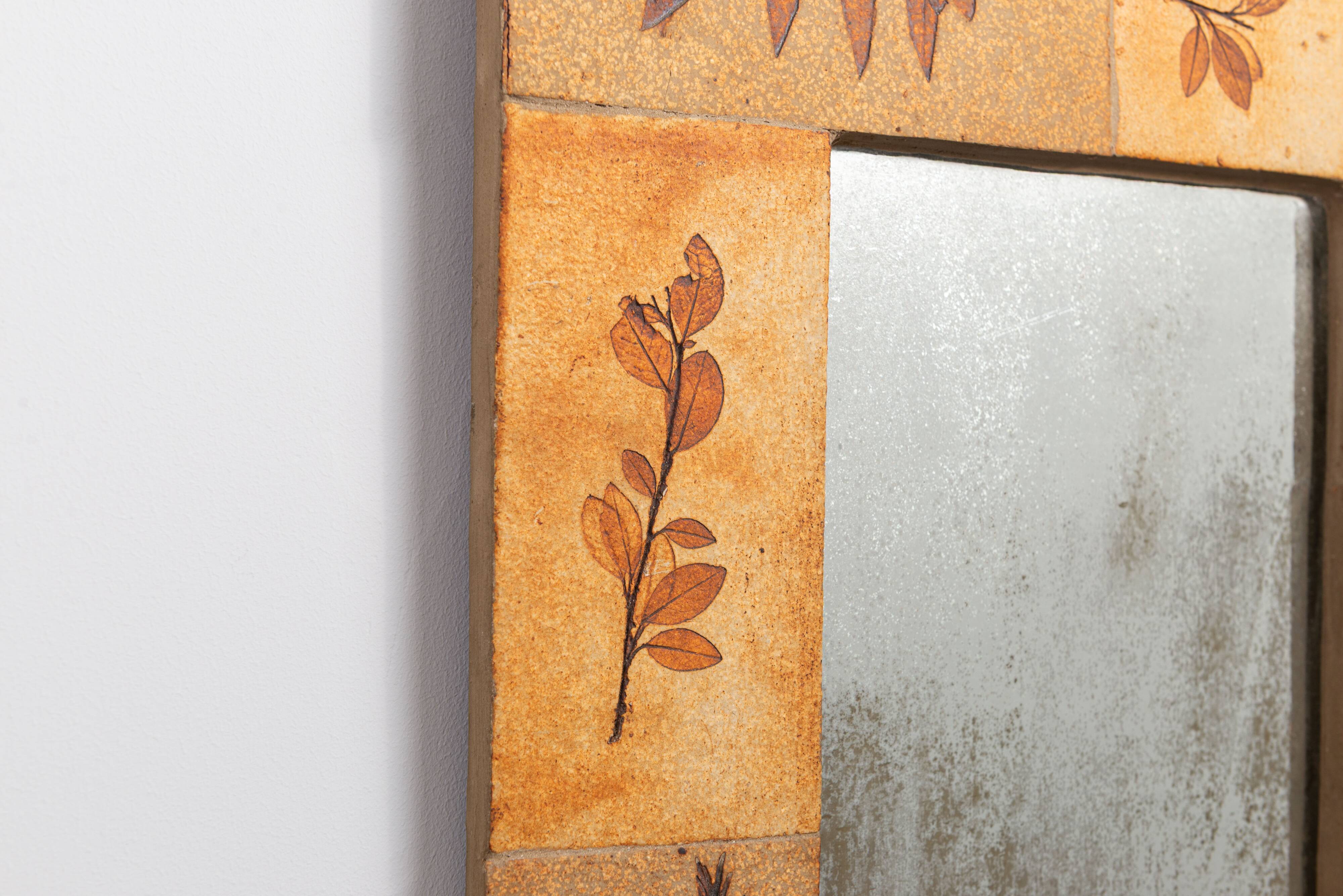 Raymonde Leduc botanical ceramic mirror Vallauris, France